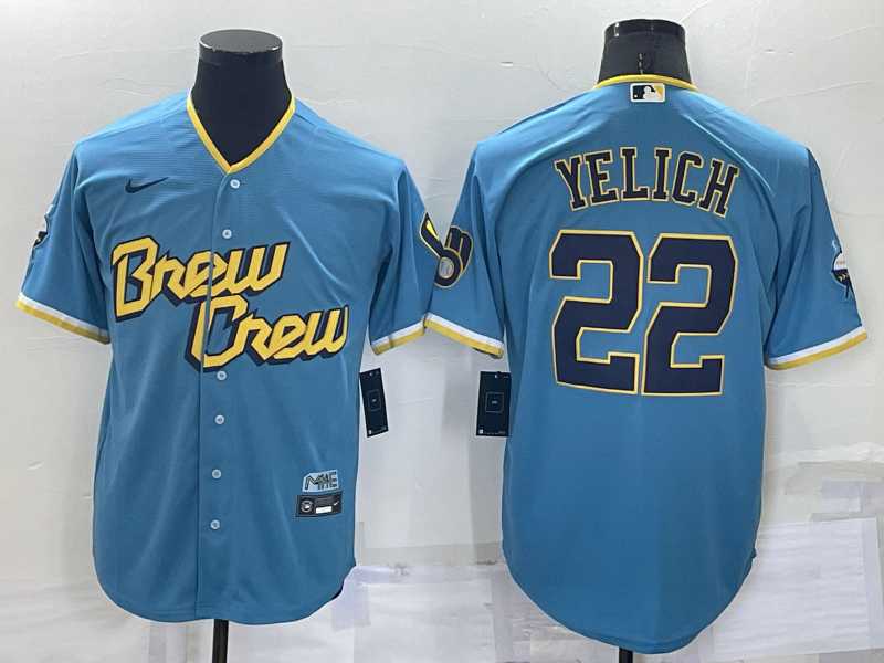 Brewers 22 Christian Yelich Blue Nike 2022 City Connect Cool Base Jerseys,We sell and wholesale Brewers 22 Christian Yelich Blue Nike 2022 City Connect Cool Base Jerseys on line form chian!